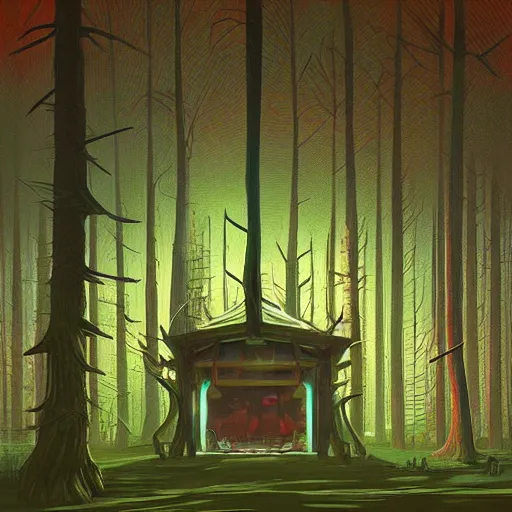 Prompt: “inside the Forest Temple from LOZ: OOT hyperrealism in the style of Simon Stålenhag. Trending on artstation”