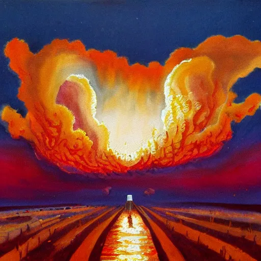 Image similar to a 1 8 th painting of a nuclear explosion in france