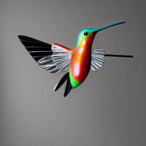 Prompt: hummingbird made of blown glass, studio photograph, black background
