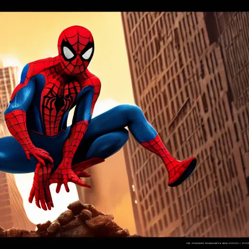 Image similar to spider - man sit on top of big raccoon and eating donuts, action scene, concept art, trending on artstation, highly detailed, intricate, sharp focus, digital art, 8 k