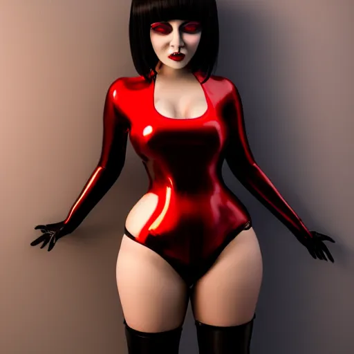 Prompt: a feminine curvy young hot succubus wearing a regal red-silver-gold-black latex-nylon outfit, dark eyeshadow, eyelashes, cgsociety, photorealistic, sublime-hyperadvanced-amorous ambience, 16k, smooth, sharp focus, trending on ArtStation, volumetric lighting, fully clothed, thin waist