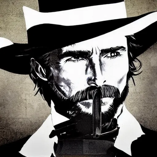 Image similar to an 1 8 0 0 s photo of christian bale playing the role of clint eastwood, squinting at high noon, in the style of a clint eastwood movie, the good, the bad and the ugly, vibe, glory days, mount rushmore, justice, american flag, independence, patriotism, black and white, artgerm