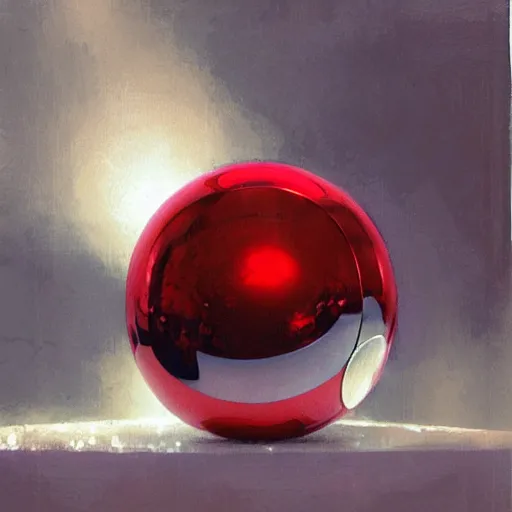 Prompt: chrome spheres on a red cube by krenz cushart