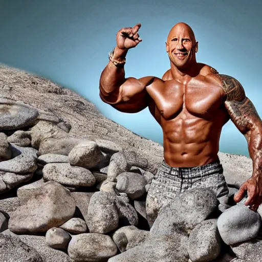 Prompt: dwayne johnson. made of rocks. photograph.