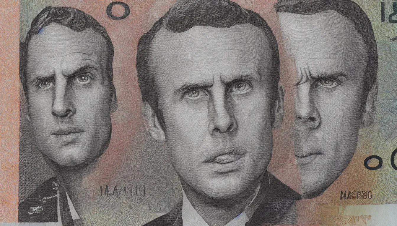 Image similar to Macron portrait on the 50 euro note, realistic, high detailed print