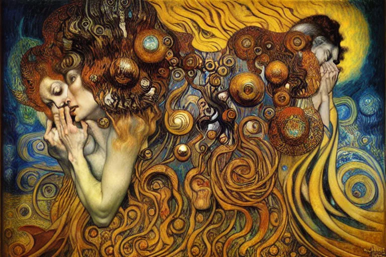 Image similar to Divine Chaos Engine by Karol Bak, Jean Delville, William Blake, Gustav Klimt, and Vincent Van Gogh, symbolist, visionary