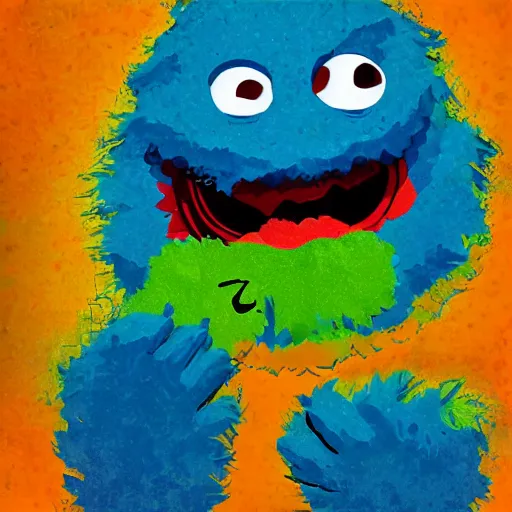 Image similar to abstract expressionist detailed matte illustration of the Cookie Monster in the style of Kandinksy