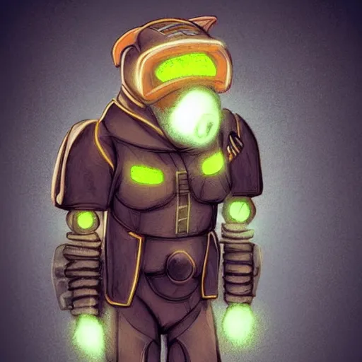 Image similar to protogen, steampunk, realistic, anthropomorphic, cute, neon, glow,