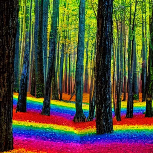 Prompt: rainbow forest