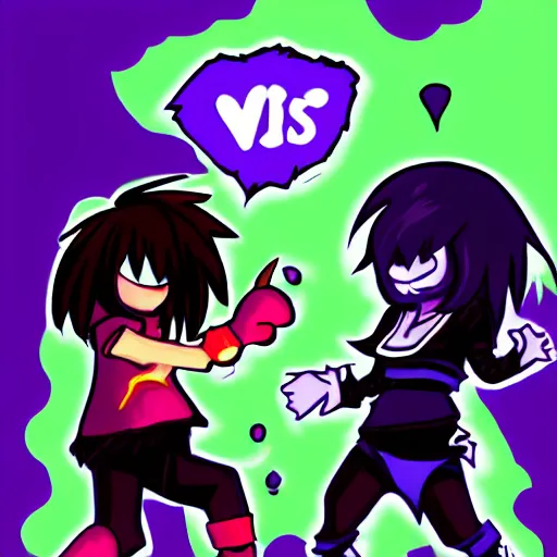 Prompt: Deltarune Kris vs Susie fight fanart, trending on deviantart