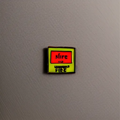 Image similar to a photo of a retro 1 9 6 0 s minimalistic clean fire warning enamel pin, studio lighting, behance