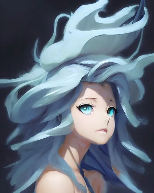 Image similar to greg manchess character concept art of an anime thunderstormy cloud goddess | | anime anime anime, cute - fine - face, pretty face, realistic shaded perfect face, close up, fine details by stanley artgerm lau, wlop, rossdraws, james jean, andrei riabovitchev, marc simonetti, and sakimichan, trending on artstation