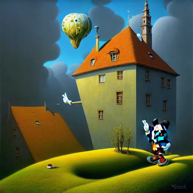 Image similar to gediminas pranckevicius an oil on canvas portrait painting of mickey mouse, surrealism, surrealist, cosmic horror, rob gonsalves, high detail