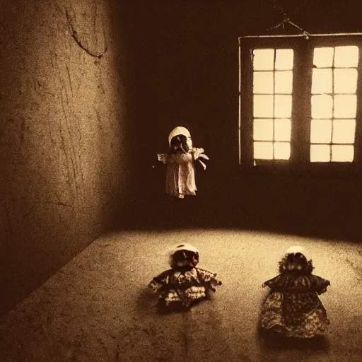 Prompt: dark attic with creepy dolls