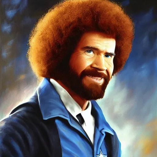 Image similar to Bob Ross as Captain America, painting, portrait