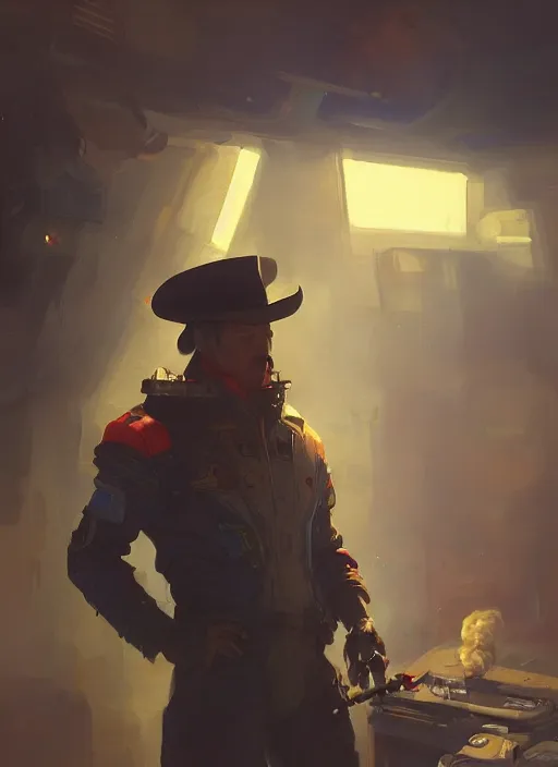 Prompt: The Space Cowboy standing outside of a space station smoking his cigar, extremely detailed digital painting, in the style of Fenghua Zhong and Ruan Jia and jeremy lipking and Peter Mohrbacher, mystical colors, rim light, beautiful Lighting, 8k, stunning scene, raytracing, octane, trending on artstation