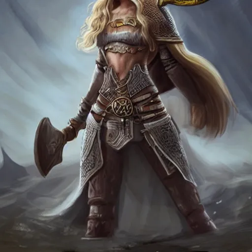 Prompt: viking woman, blonde, tall, paladin, d & d, concept art, science fiction, fantasy