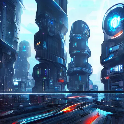 Image similar to a futuristic city, cyber punk