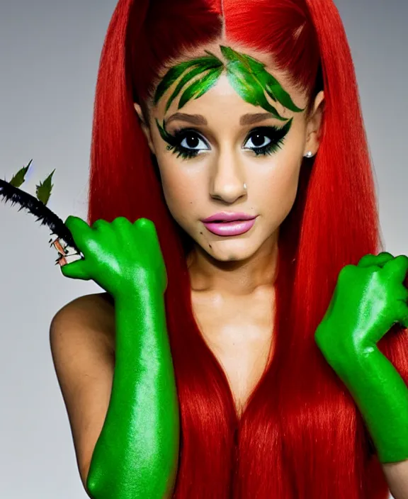 Image similar to ariana grande modeling as poison ivy, professional photograph