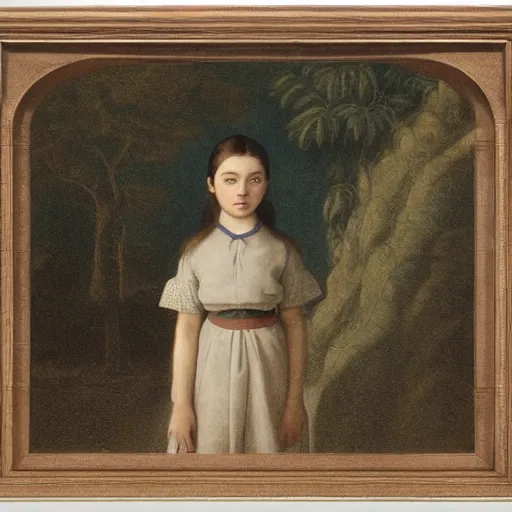 Prompt: Computer art. A young girl stands in the center of the frame, looking off to the side. She wears a school uniform with a short skirt and a striped shirt. The background is a vivid, with wavy lines running through it. soft shadow by Maria Sibylla Merian, by Henri Fantin-Latour washed-out