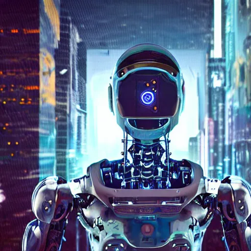 Prompt: a man inside of a robot suit in a cyberpunk city, photorealistic, 8K, coherent like Dall-E 2
