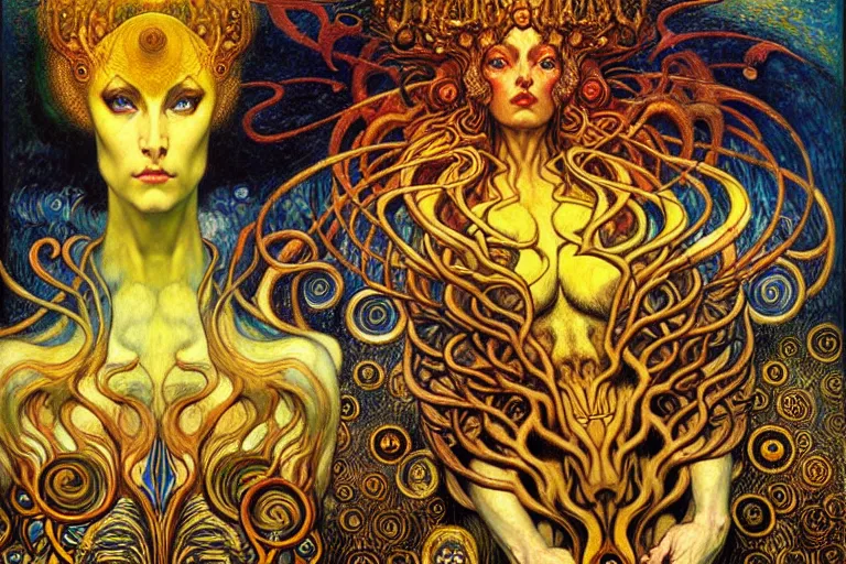 Image similar to Divine Chaos Engine by Karol Bak, Jean Delville, William Blake, Gustav Klimt, and Vincent Van Gogh, symbolist, visionary