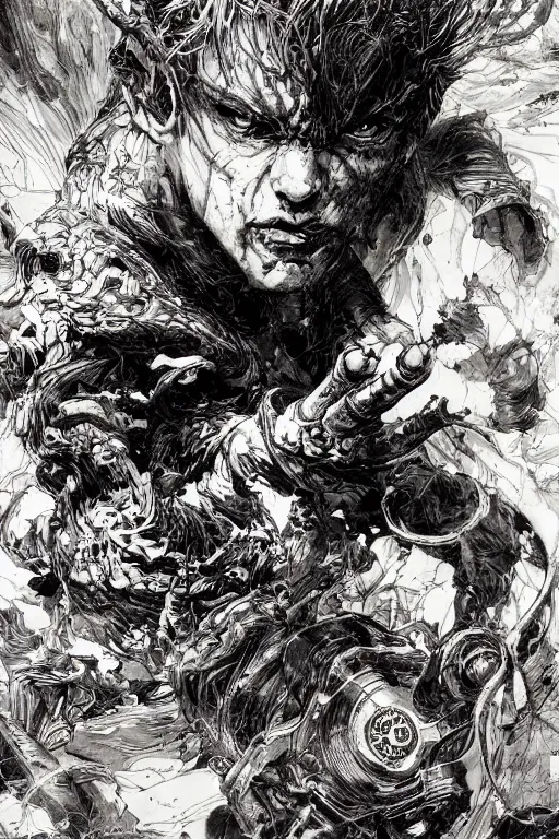 Image similar to portrait of chainsaw devil from chainsawman, pen and ink, intricate line drawings, by craig mullins, ruan jia, kentaro miura, greg rutkowski