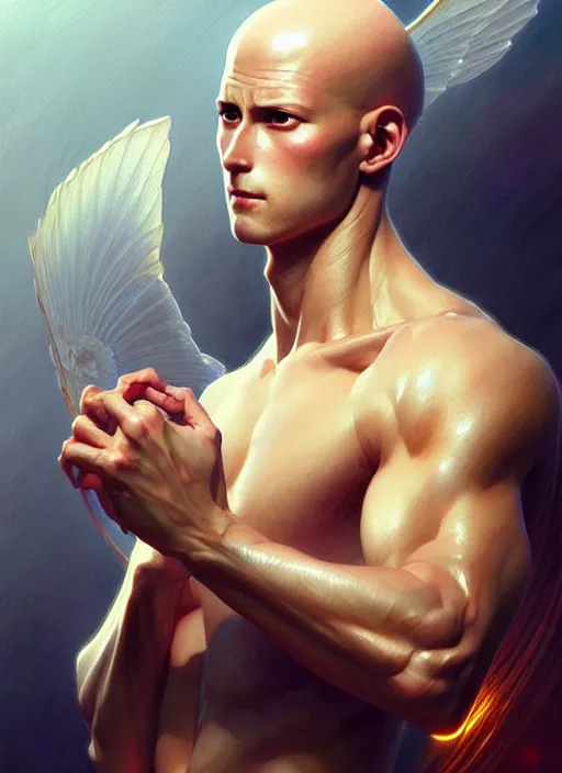 Prompt: ultra realistic illustration, handsome saitama, intricate, elegant, highly detailed, digital painting, artstation, concept art, smooth, sharp focus, illustration, art by artgerm and greg rutkowski and alphonse mucha and wlop