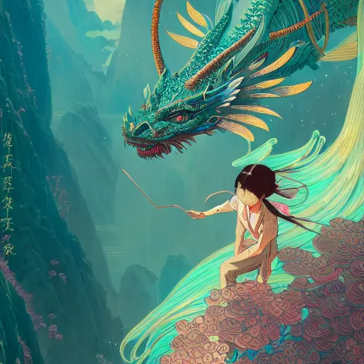 Image similar to a beautiful hyperdetailed character design 4 k wallpaper illustration of cyan dragon victo ngai, from china, style of studio ghibli, makoto shinkai, raphael lacoste, louis comfort tiffany, artgerm, xision, james jean, ross tran, chinese style