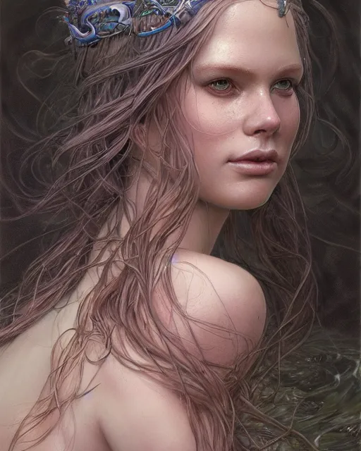 Prompt: mermaid portrait | highly detailed | very intricate | symmetrical | cinematic lighting | award - winning | closeup portrait | painted by donato giancola and mandy jurgens and charlie bowater | featured on artstation