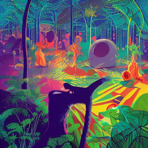 Image similar to disco diffusion painting of the jungle by victo ngai and malika favre, by rhads, makoto shinkai, madgwick, masterpiece, contest award winner