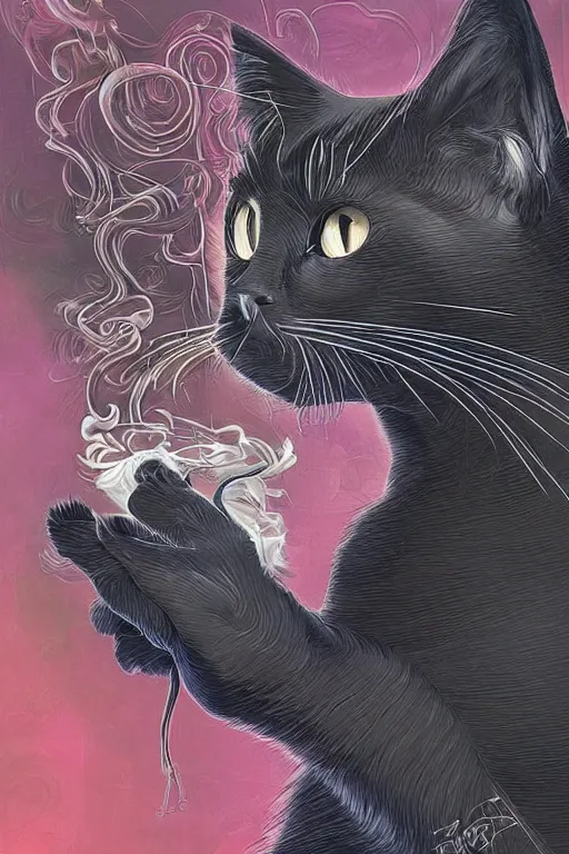 Image similar to black cat smoking by Android Jones