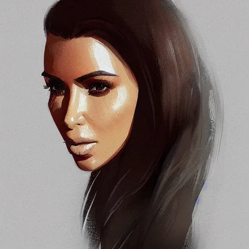 Image similar to “ portrait of kim kardashian by greg rutkowski, young, attractive, highly detailed portrait, scifi, digital painting, artstation, concept art, smooth, sharp foccus ilustration, artstation hq ”