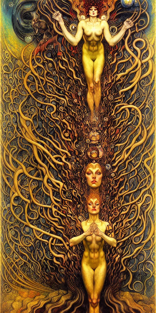 Image similar to Divine Chaos Engine by Karol Bak, Jean Delville, William Blake, Gustav Klimt, and Vincent Van Gogh, symbolist, visionary