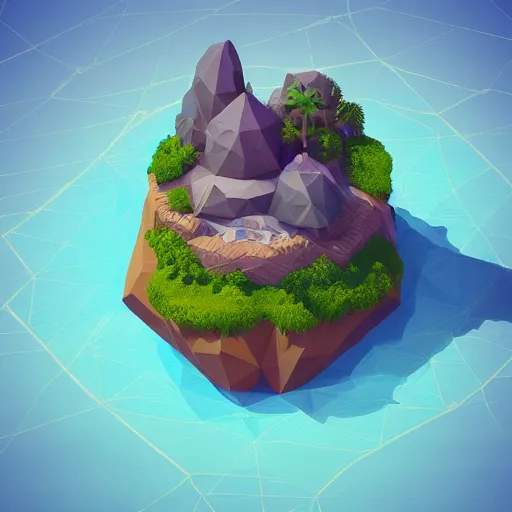 Image similar to a floating island on an ocean isometric art, low poly art, game art, artstation, 3D render, high detail, cgsociety, unreal engine 5