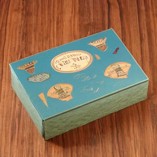 Image similar to vintage craft paper gift box for men, old school, wes anderson style, sealed with old wax