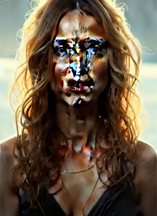 Image similar to half Jessica Alba half Nathalie Portman half scarlett johansonna pure seductive angel, full body portrait, slight smile, diffuse natural sun lights, autumn lights, highly detailed, digital painting, artstation, concept art, sharp focus, illustration, art by wlop and greg rutkowski and alphonse mucha and artgerm