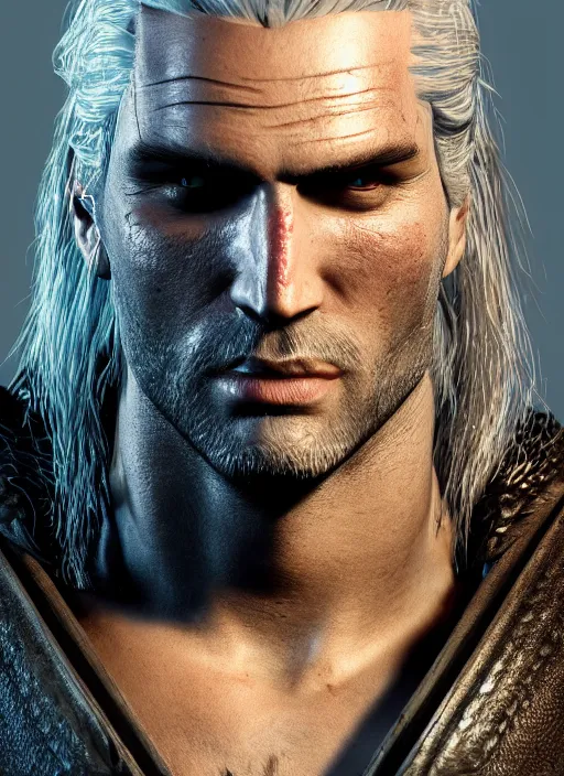 Image similar to geralt of rivia in dark souls, au naturel, hyper detailed, digital art, trending in artstation, cinematic lighting, studio quality, smooth render, unreal engine 5 rendered, octane rendered