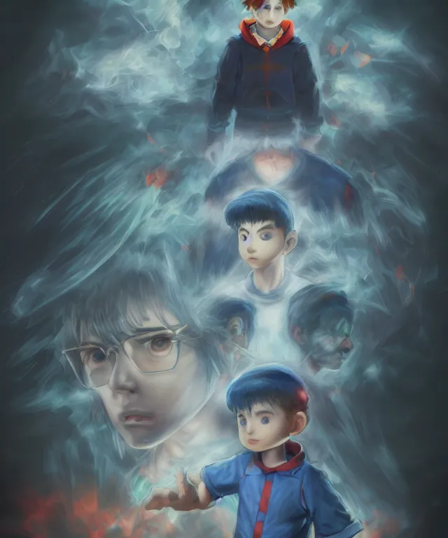 Image similar to ness from earthbound in the style of ayami kojima, crisp 8 k line art, digital painting, artstation, unreal engine, octane render, emissive lighting, concept art, matte, sharp focus, hyper realistic lighting, illustration