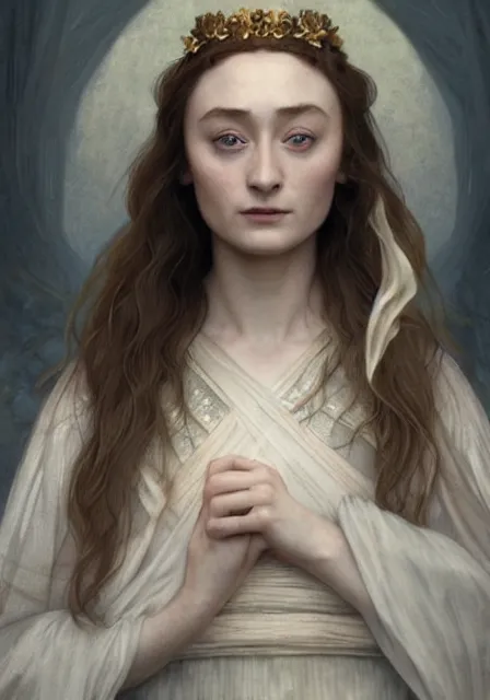 Image similar to sansa saoirse ronan mummy, intricate, elegant, highly detailed, digital painting, artstation, concept art, smooth, sharp focus, illustration, art by artgerm and greg rutkowski and alphonse mucha and william - adolphe bouguereau