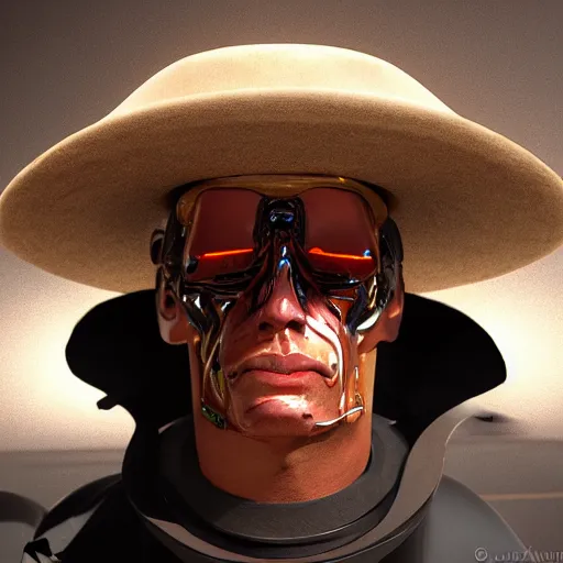 Image similar to a terminator t - 8 0 0 wearing a sombrero, hyper realistic, detailed, digital art, unreal engine 6