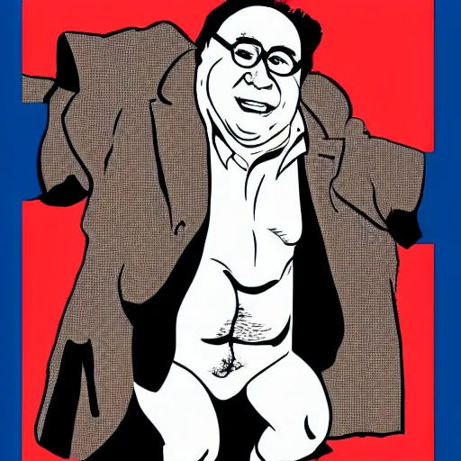 Prompt: portrait of beautiful rich danny devito in sexy hero outfit poster style