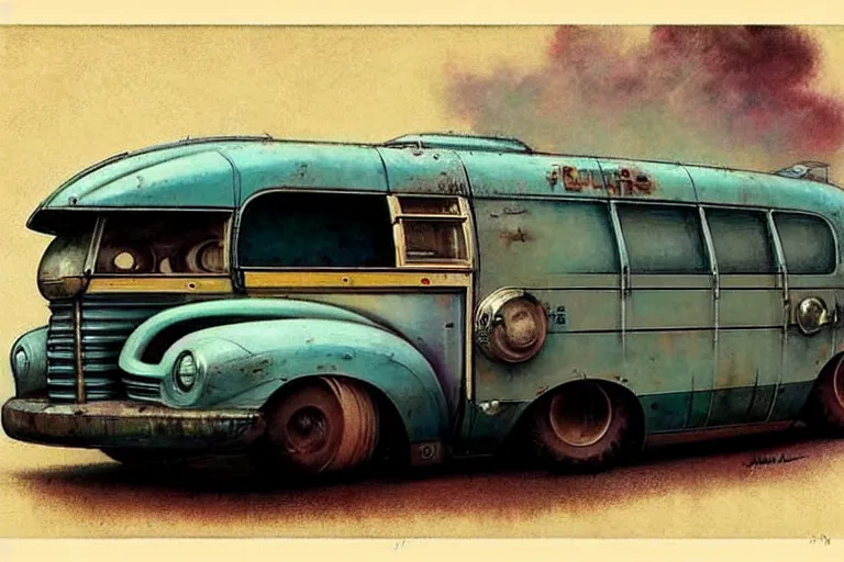 Image similar to ( ( ( ( ( 1 9 5 0 s retro science fiction rv ratrod bus. muted colors. ) ) ) ) ) by jean - baptiste monge!!!!!!!!!!!!!!!!!!!!!!!!!!!!!!