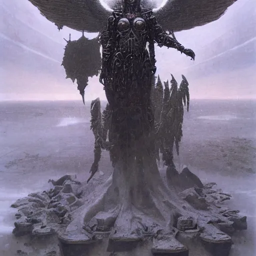 Image similar to archangel judgement, by beksinski, wayne barlowe, ruan jia, adrian smith fantasy art