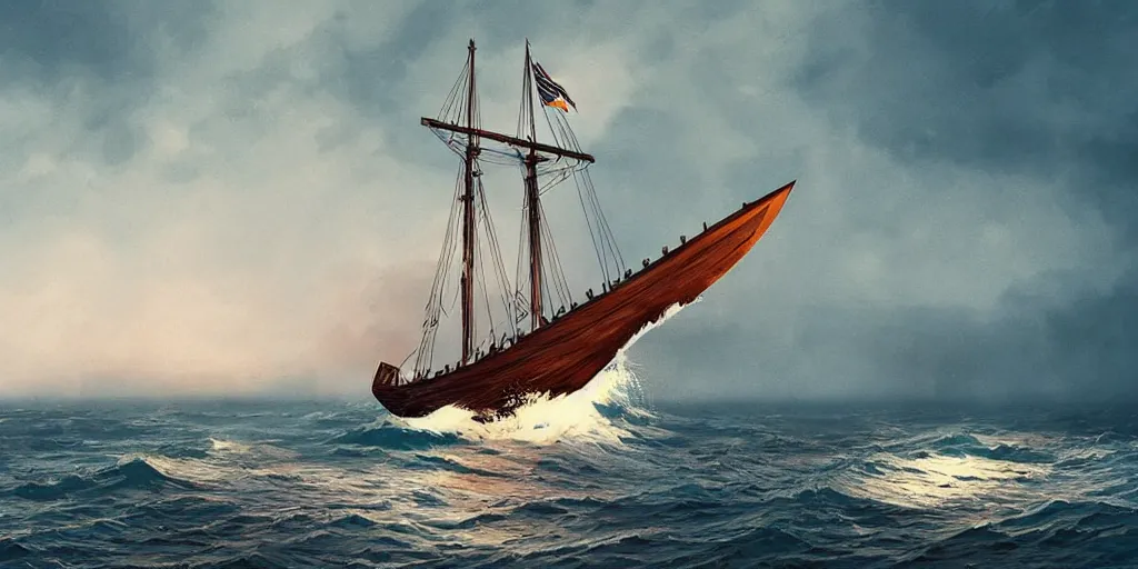 Prompt: viking ship at sea, wallpaper, digital art by james gilleard