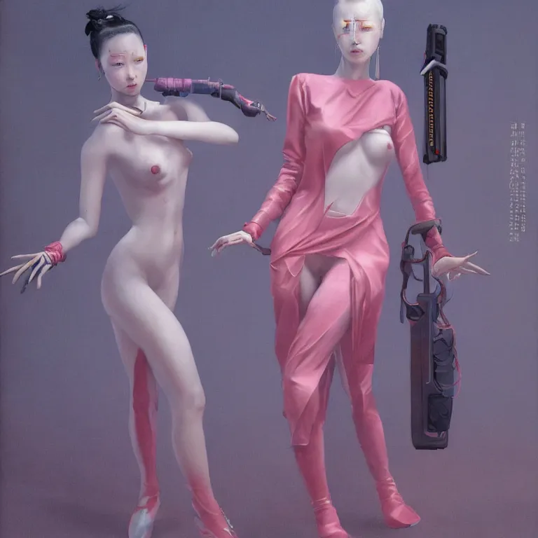 Image similar to sensual chinese domme, cyberpunk fashion, porcelain skin, vogue, james gurney, wayne barlowe, 4 k