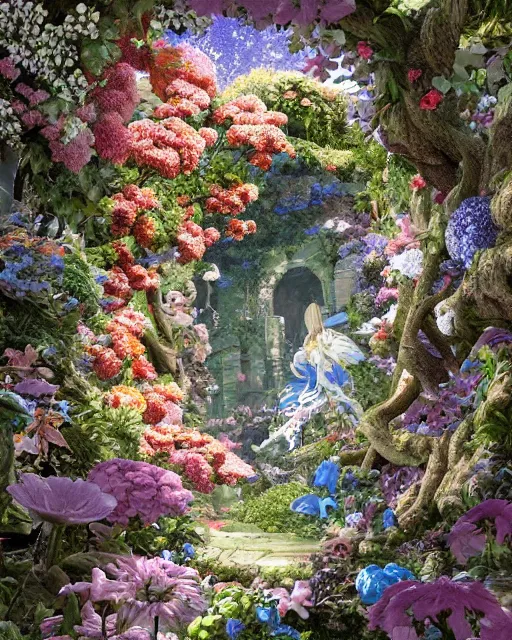 Image similar to photo of a portal to paradise, 8 k high definition, flowers, machines, insanely detailed, intricate, art by akihiko yoshida, antilous chao, woo kim