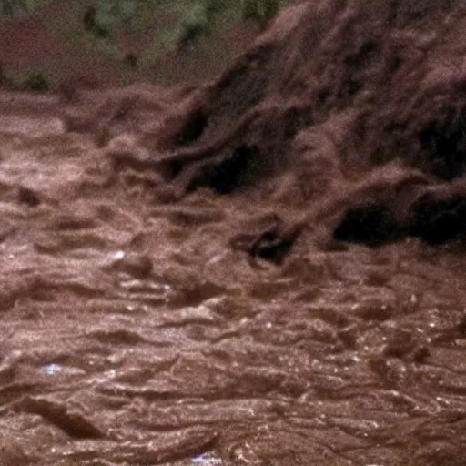 Image similar to film still, close up, emma watson rising out of muddy vietnam river, face covered in mud, low camera angle at water level, night time, film still from apocalypse now ( 1 9 7 9 ), 2 6 mm