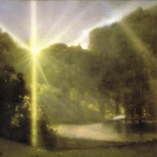 Prompt: rays of light diffracted through prism, by camille corot