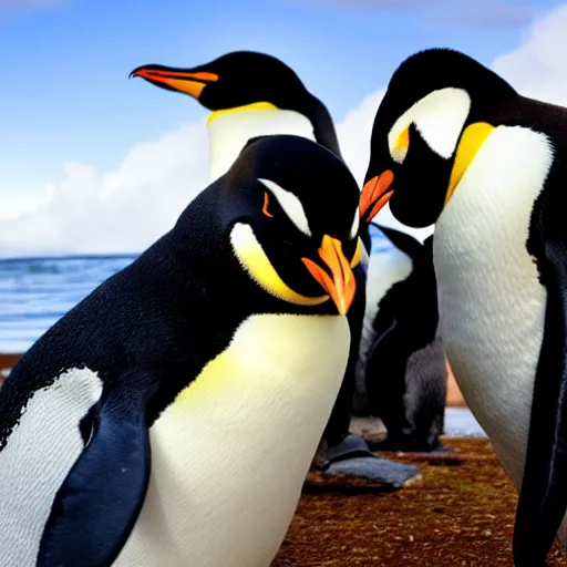 Image similar to two penguins taking a selfie and smiling